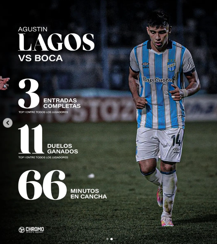 La agencia Chromo Agency aprovechó el buen partido de Agustín Lagos ante Boca Juniors. (Captura Instagram).