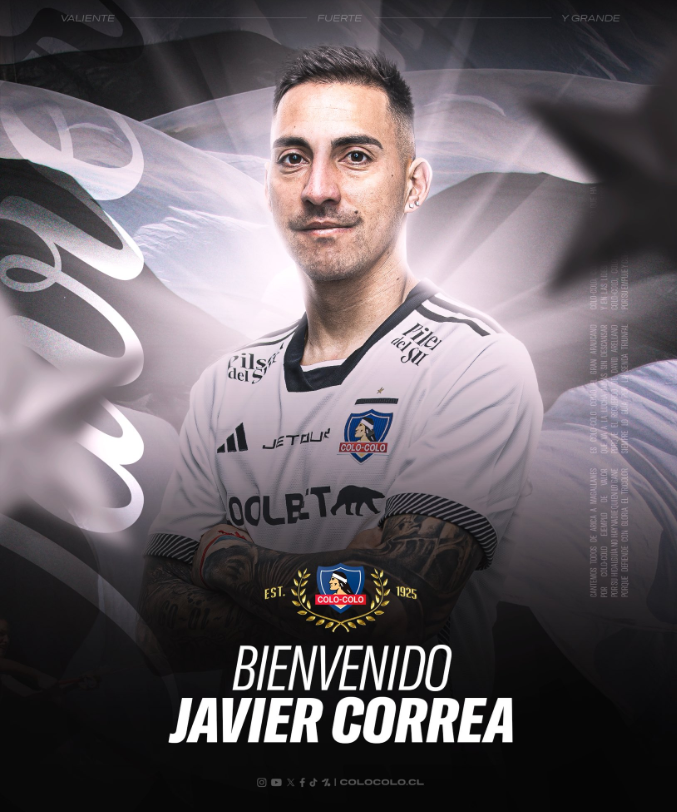 La gráfica alba para presentar a Javier Correa. (Captura Colo Colo).