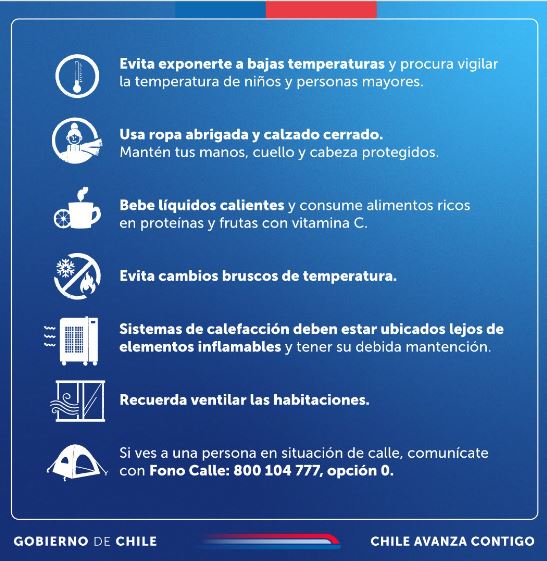 Recomendaciones por ola de frío. Foto: Gobierno de Chile.